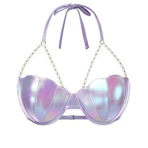 PURPLE 1970S SHELL PEARL CHAIN SWIM/BRA TOP